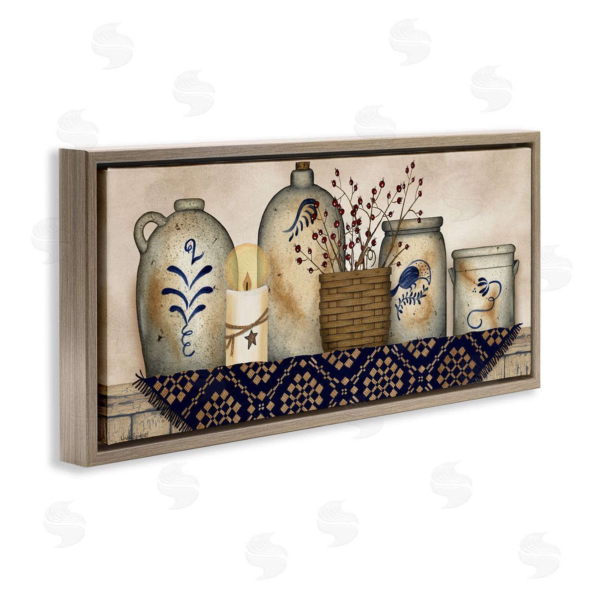 Rustic Kitchen Jars Brown Floating Frame Canvas Wall Art, Home Decor by Linda Spivey