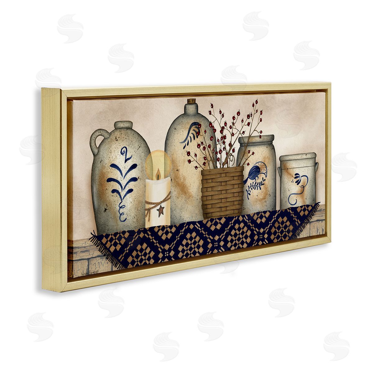 Rustic Kitchen Jars Gold Floating Frame Canvas Wall Art, Home Decor by Linda Spivey