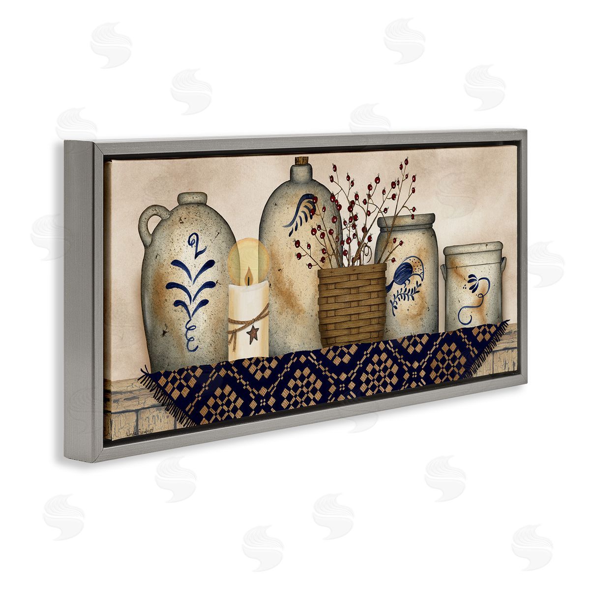 Rustic Kitchen Jars Grey Floating Frame Canvas Wall Art, Home Decor by Linda Spivey
