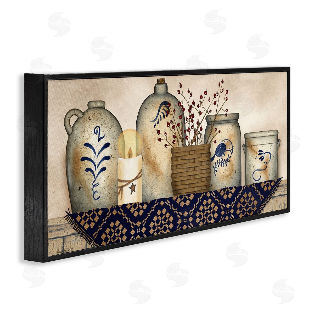 Rustic Kitchen Jars Black Frame Print Wall Art, Home Decor by Linda Spivey