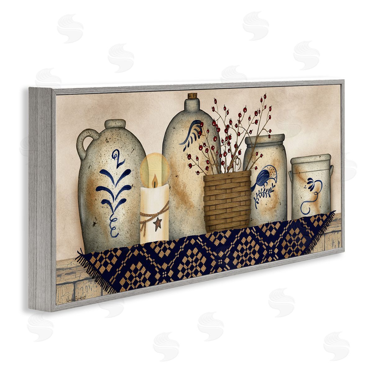 Rustic Kitchen Jars Grey Frame Print Wall Art, Home Decor by Linda Spivey