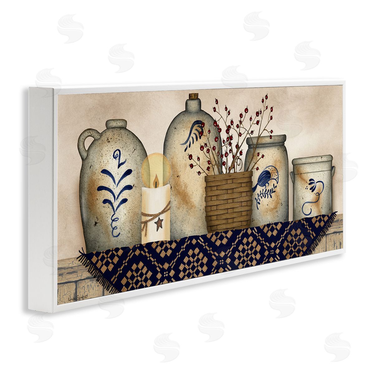 Rustic Kitchen Jars White Frame Print Wall Art, Home Decor by Linda Spivey