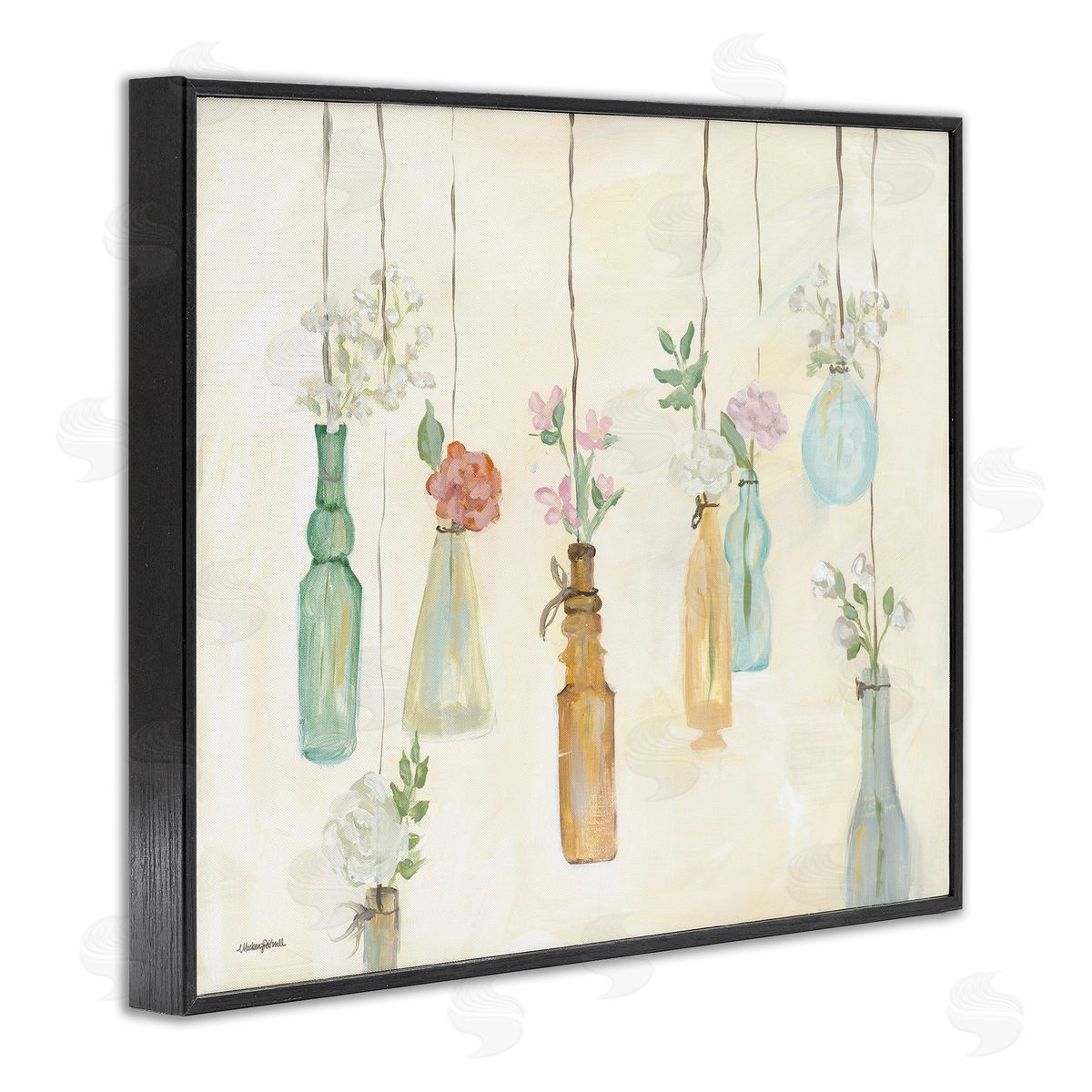Hanging Floral Bottles Black Frame Print Wall Art, Home Decor by Mackenzie Kissell