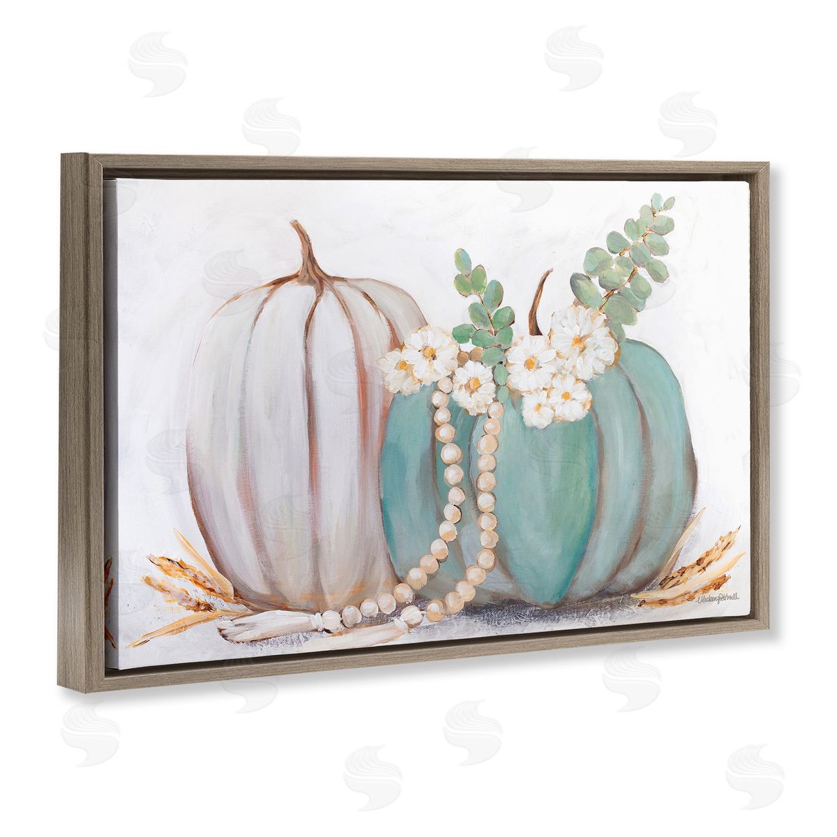 Country Fall Pumpkins Brown Floating Frame Canvas Wall Art, Home Decor by Mackenzie Kissell
