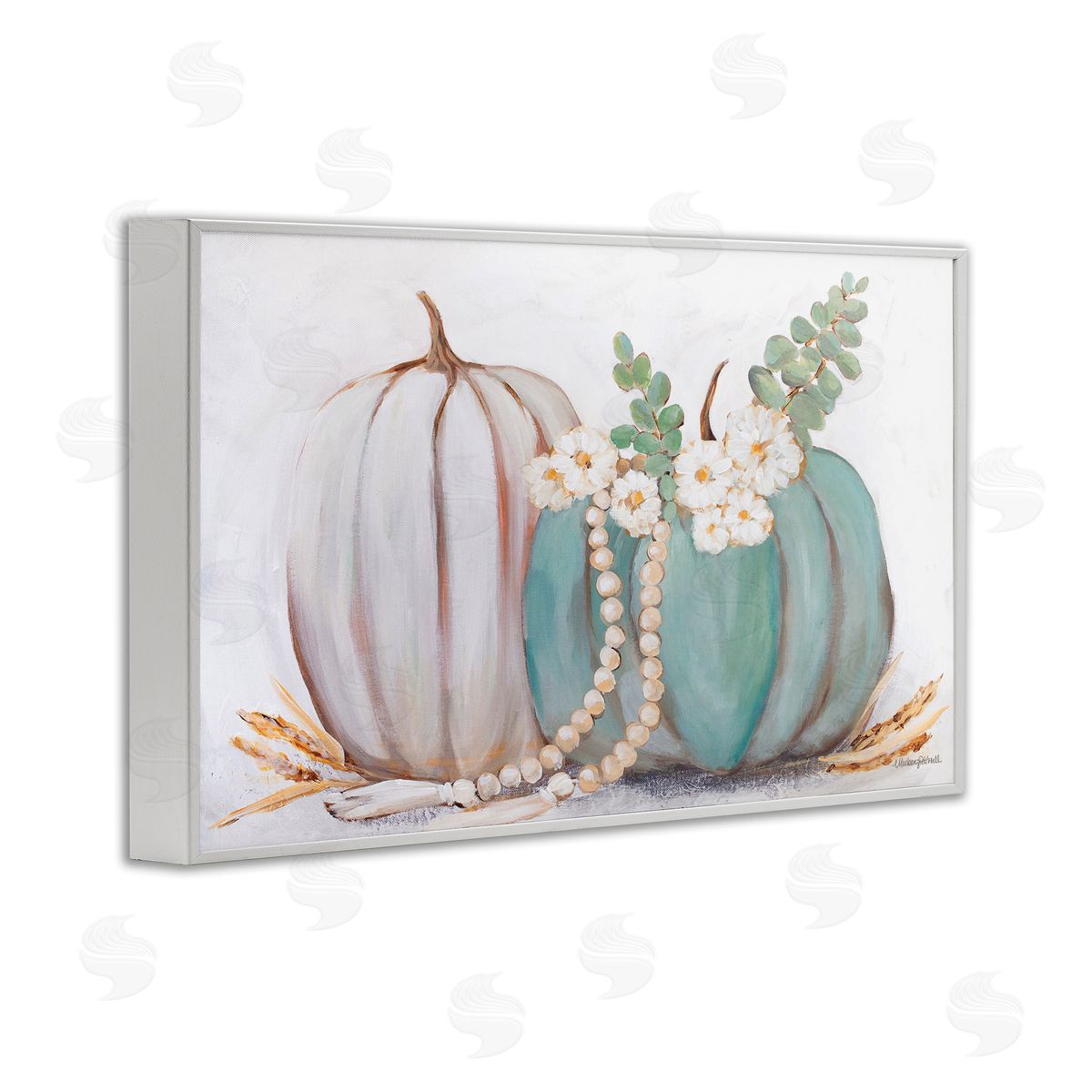 Country Fall Pumpkins White Frame Print Wall Art, Home Decor by Mackenzie Kissell