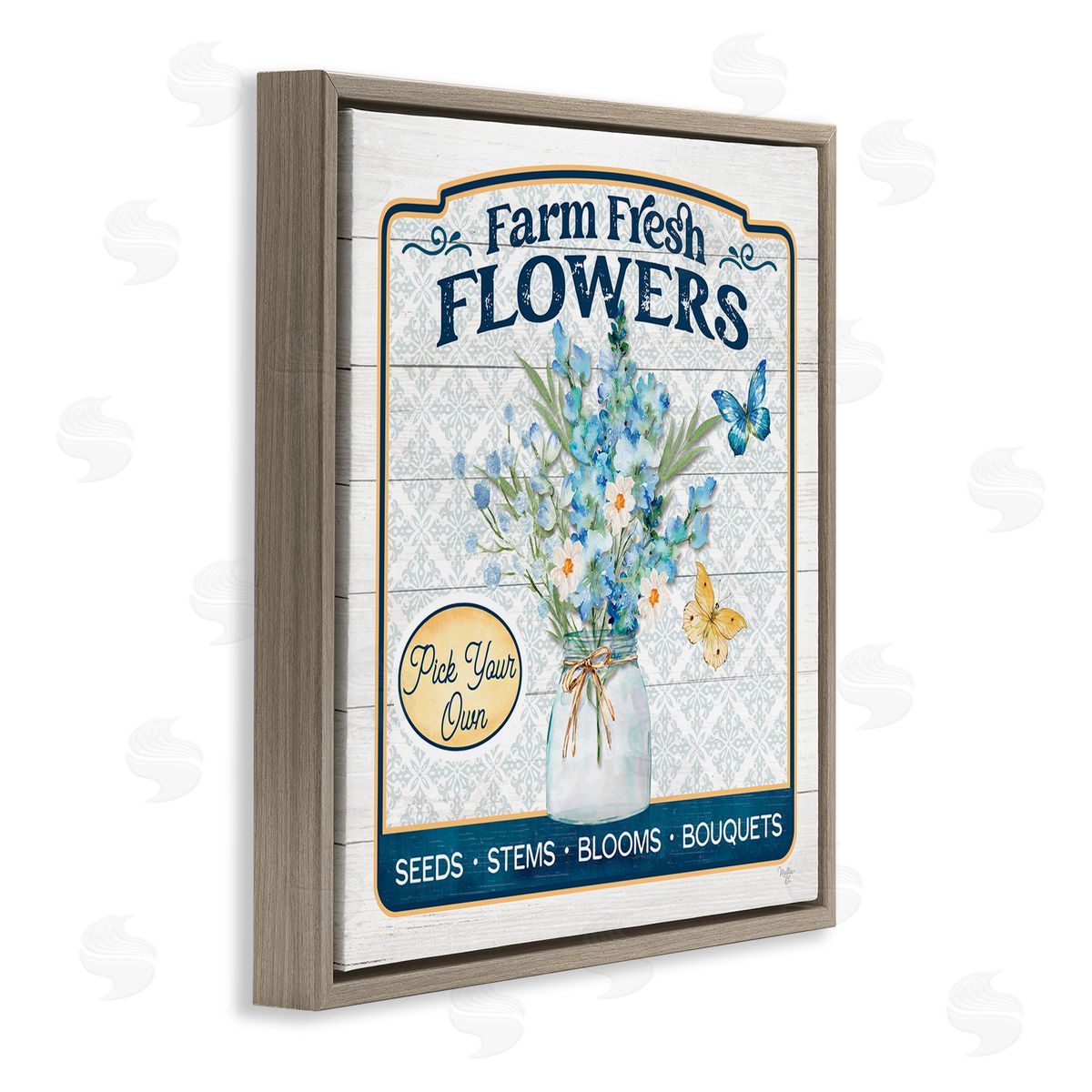 Farm Fresh Flowers Brown Floating Frame Canvas Wall Art, Home Decor by Mollie B.