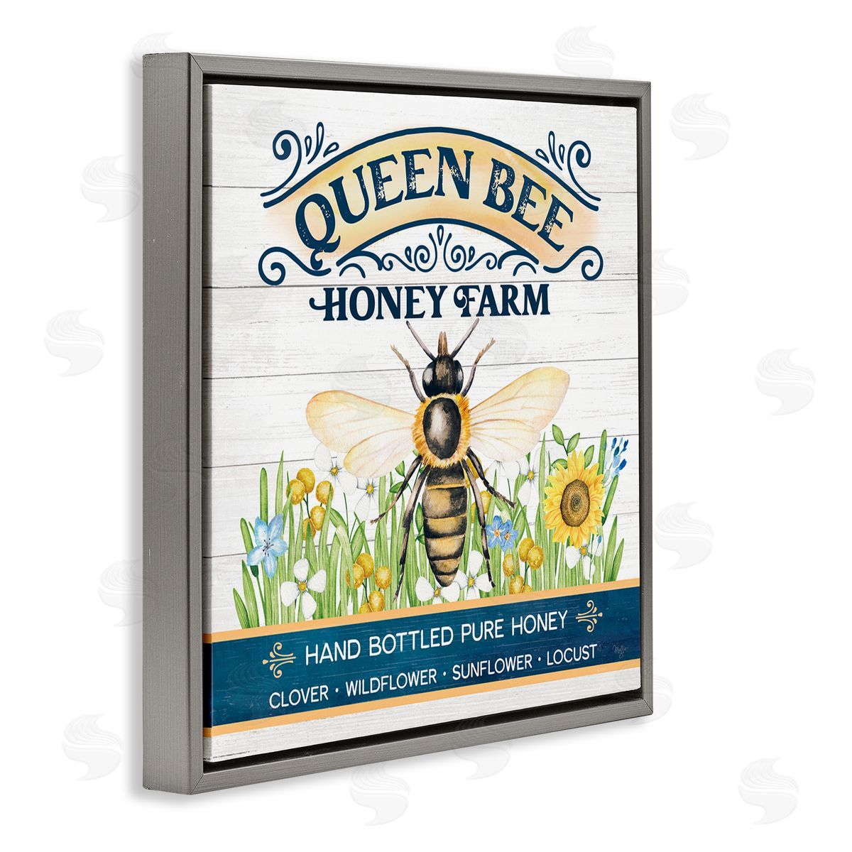 Queen Bee Honey Farm Grey Floating Frame Canvas Wall Art, Home Decor by Mollie B.