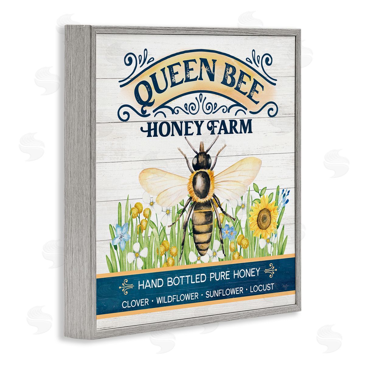 Queen Bee Honey Farm Grey Frame Print Wall Art, Home Decor by Mollie B.