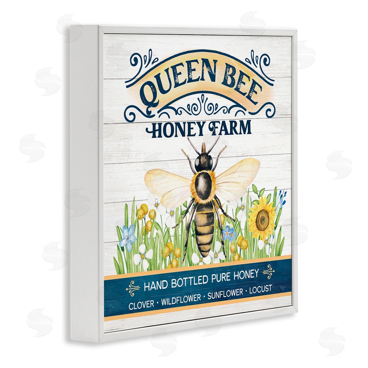 Queen Bee Honey Farm White Frame Print Wall Art, Home Decor by Mollie B.