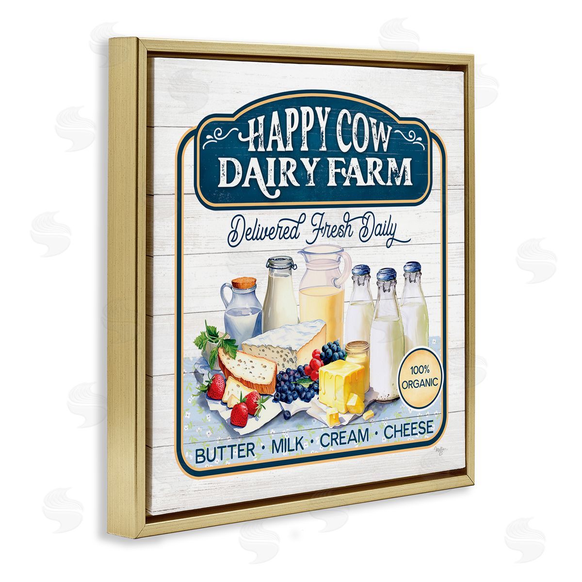 Happy Cow Farm Gold Floating Frame Canvas Wall Art, Home Decor by Mollie B.