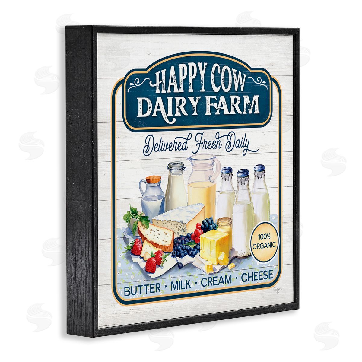 Happy Cow Farm Black Frame Print Wall Art, Home Decor by Mollie B.