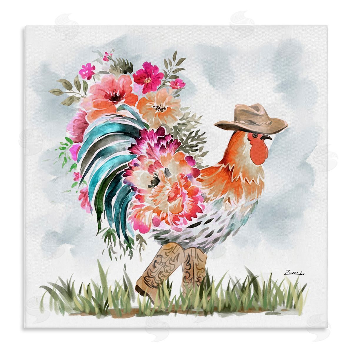 Blooming Cowgirl Hen Canvas Wall Art, Home Decor by Ziwei Li
