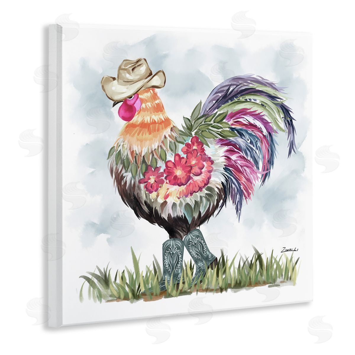 Cowboy Floral Hen Wood Plaque Wall Art, Home Decor by Ziwei Li