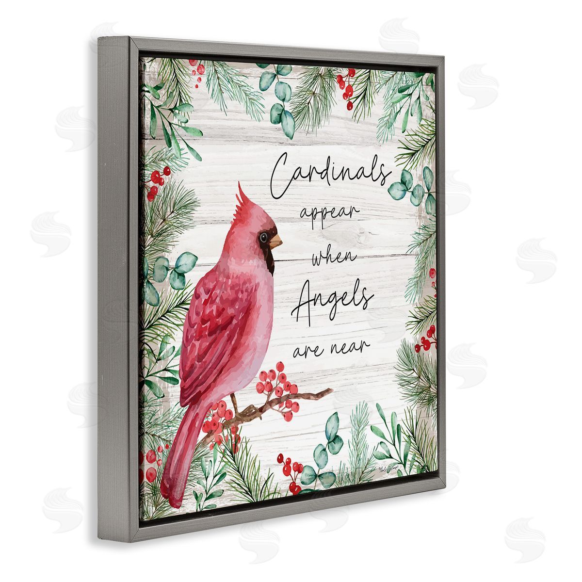 Cardinals and Angels Phrase Grey Floating Frame Canvas Wall Art, Home Decor by Nicole DeCamp