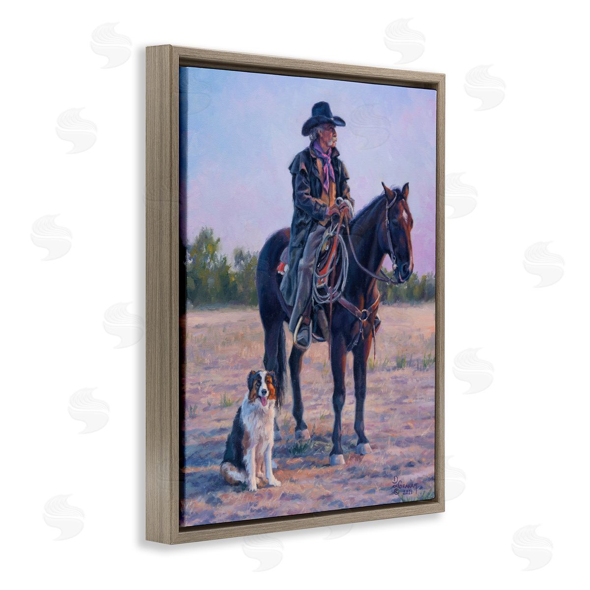 Old Timers Cowboy Brown Floating Frame Canvas Wall Art, Home Decor by David Graham