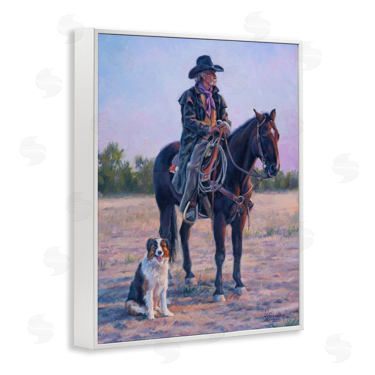 Old Timers Cowboy White Frame Print Wall Art, Home Decor by David Graham