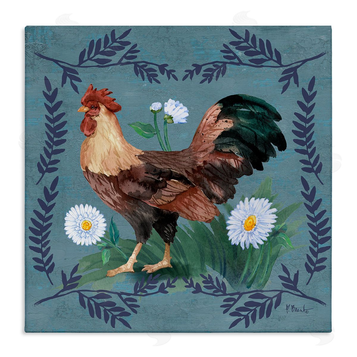 Rooster and Fern Trim Canvas Wall Art, Home Decor by Paul Brent