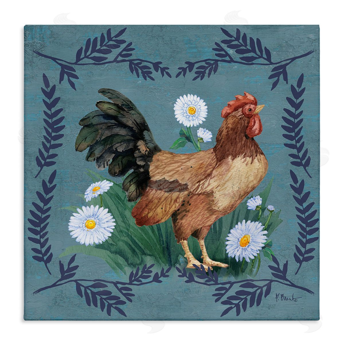 Rooster and Daisies Canvas Wall Art, Home Decor by Paul Brent