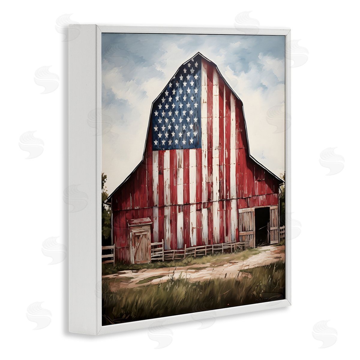 Americana Barn View White Frame Print Wall Art, Home Decor by Petal Prints Design