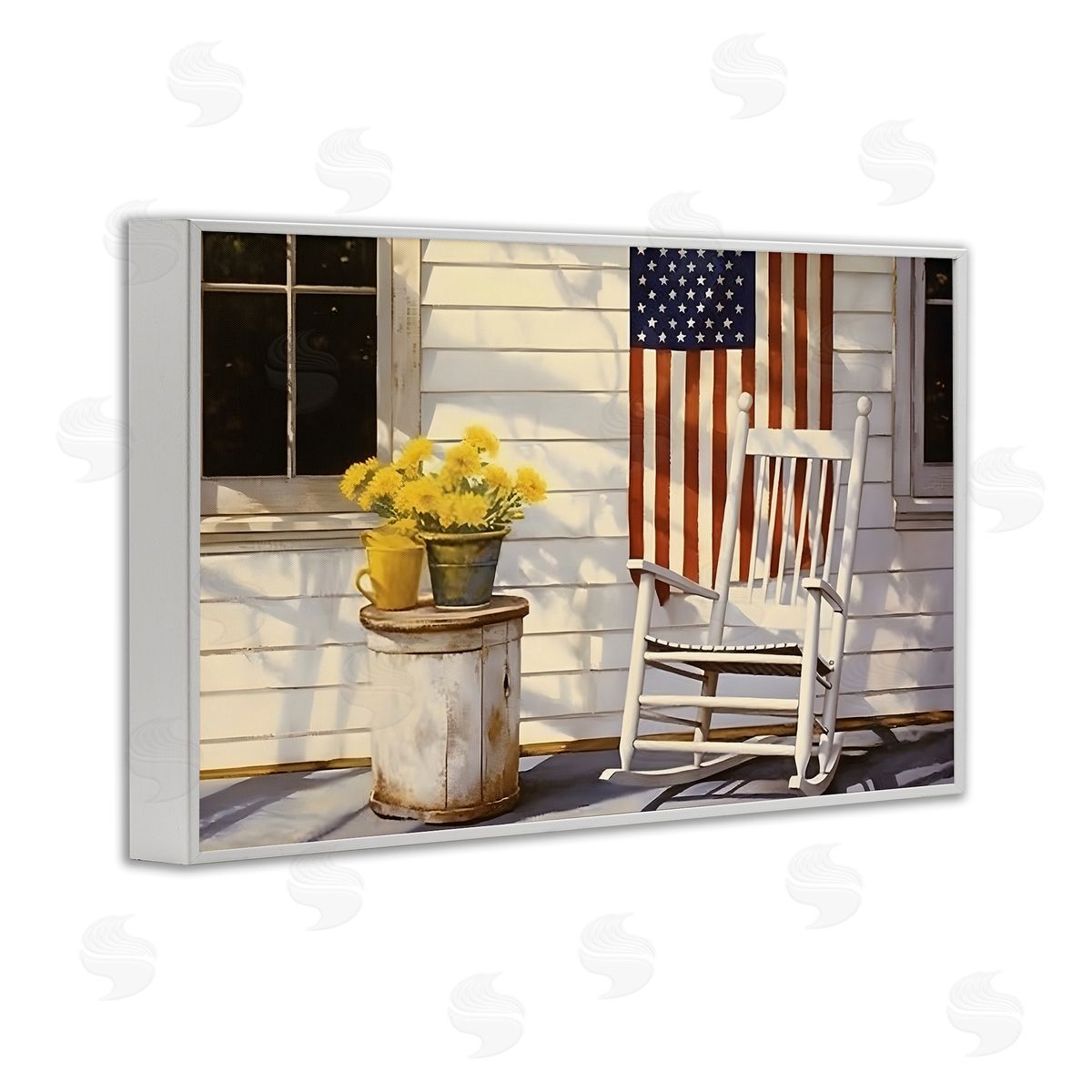 Americana Deco Scene White Frame Print Wall Art, Home Decor by Petal Prints Design