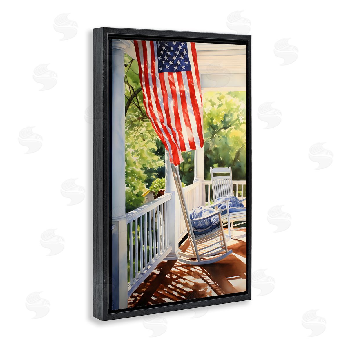 Vintage American Porch Black Floating Frame Canvas Wall Art, Home Decor by Petal Prints Design