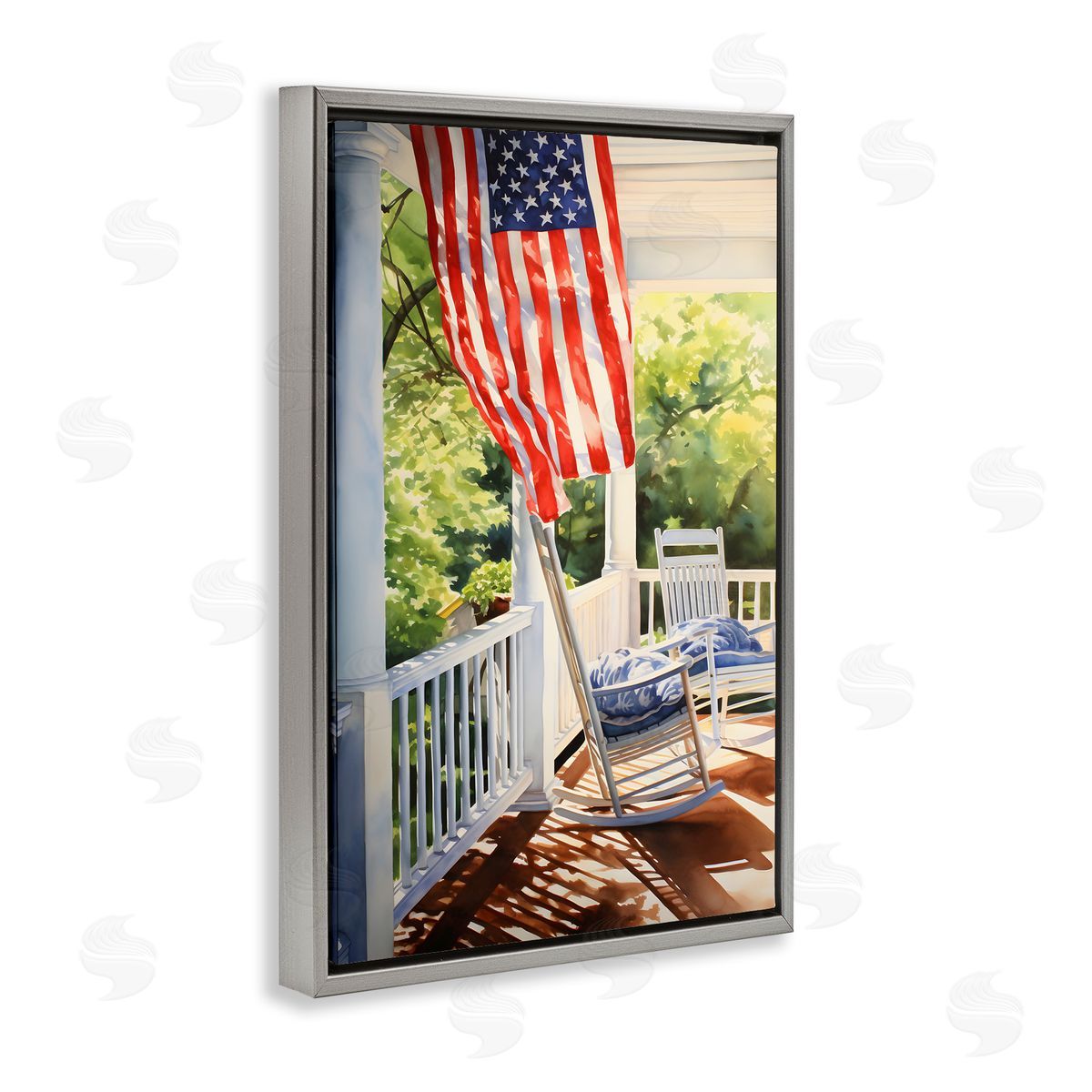 Vintage American Porch Grey Floating Frame Canvas Wall Art, Home Decor by Petal Prints Design