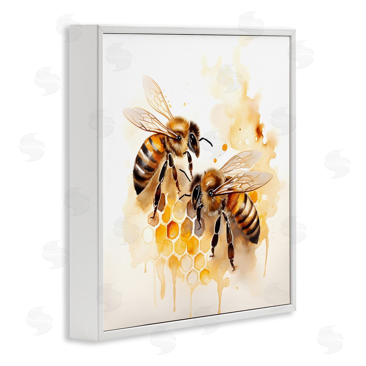 Bee Talk Pair White Frame Print Wall Art, Home Decor by Petal Prints Design