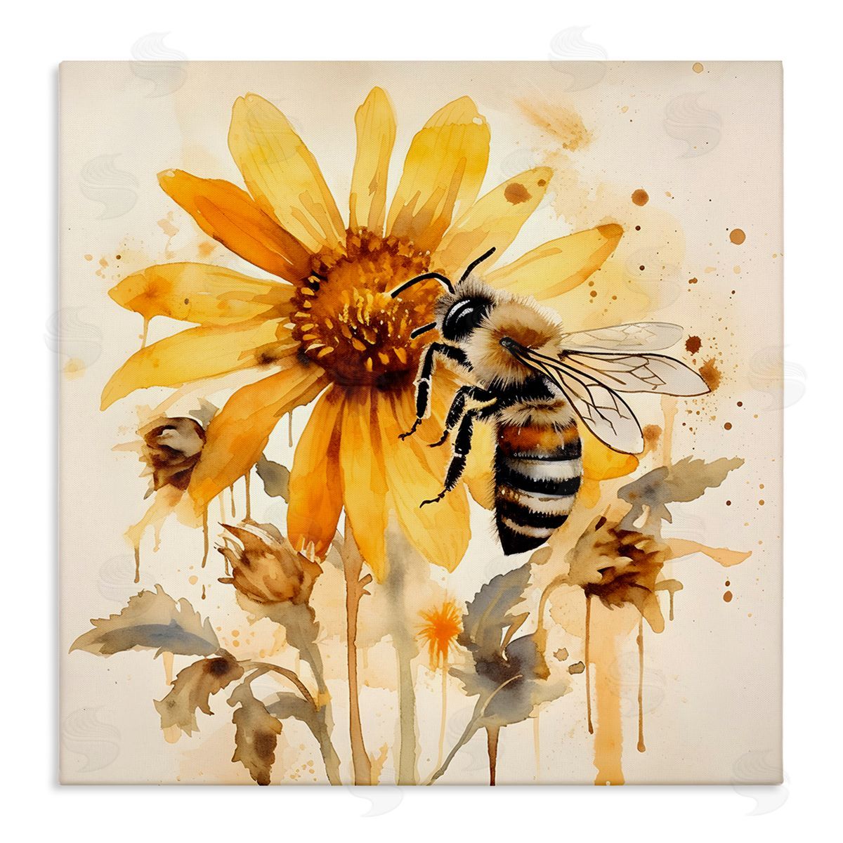 Busy Bee with Flower Canvas Wall Art, Home Decor by Petal Prints Design