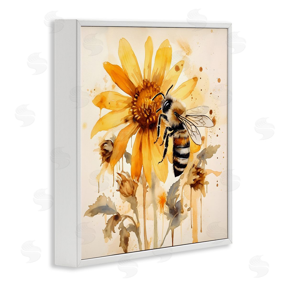 Busy Bee with Flower White Frame Print Wall Art, Home Decor by Petal Prints Design
