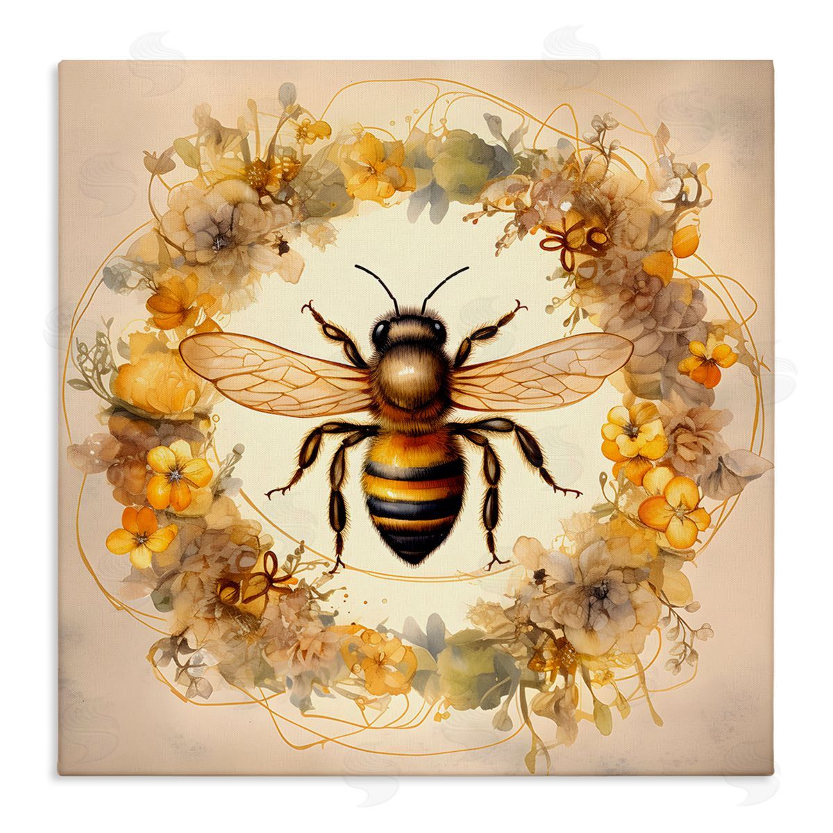 Country Bee Wreath Canvas Wall Art, Home Decor by Petal Prints Design