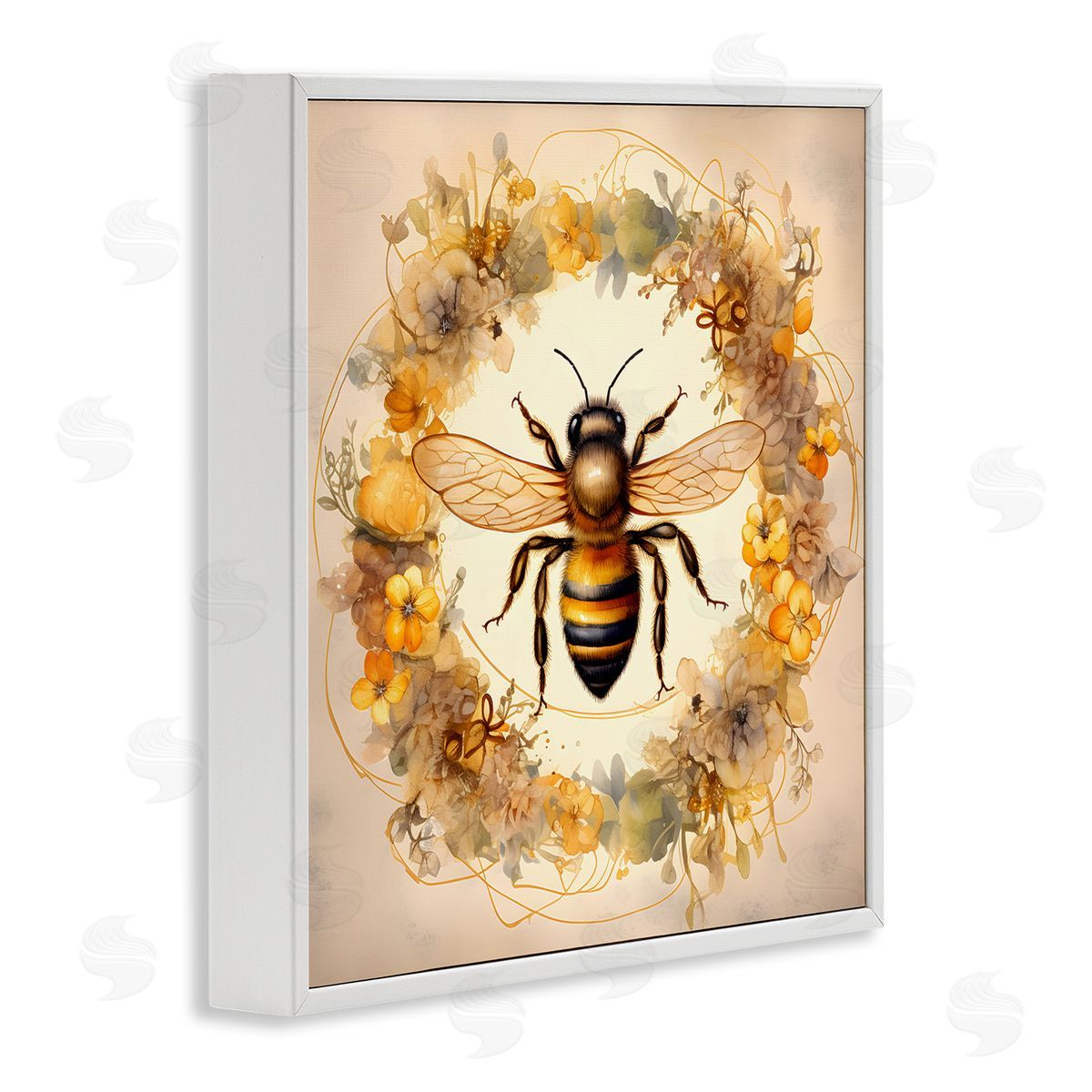 Country Bee Wreath White Frame Print Wall Art, Home Decor by Petal Prints Design