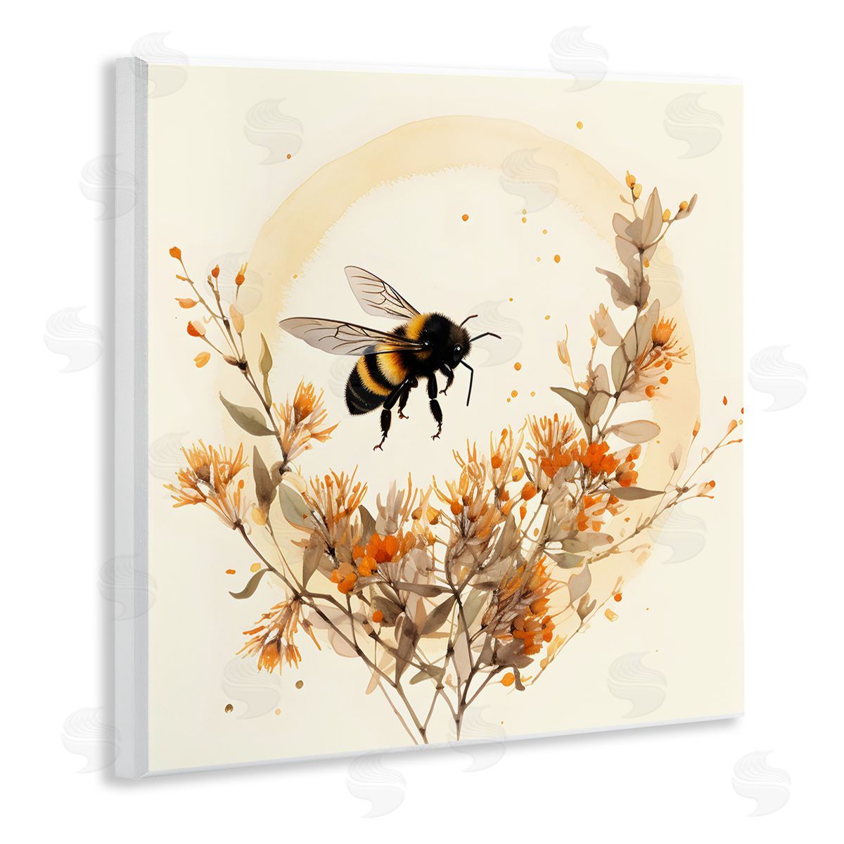 Bee Florals View Wood Plaque Wall Art, Home Decor by Petal Prints Design
