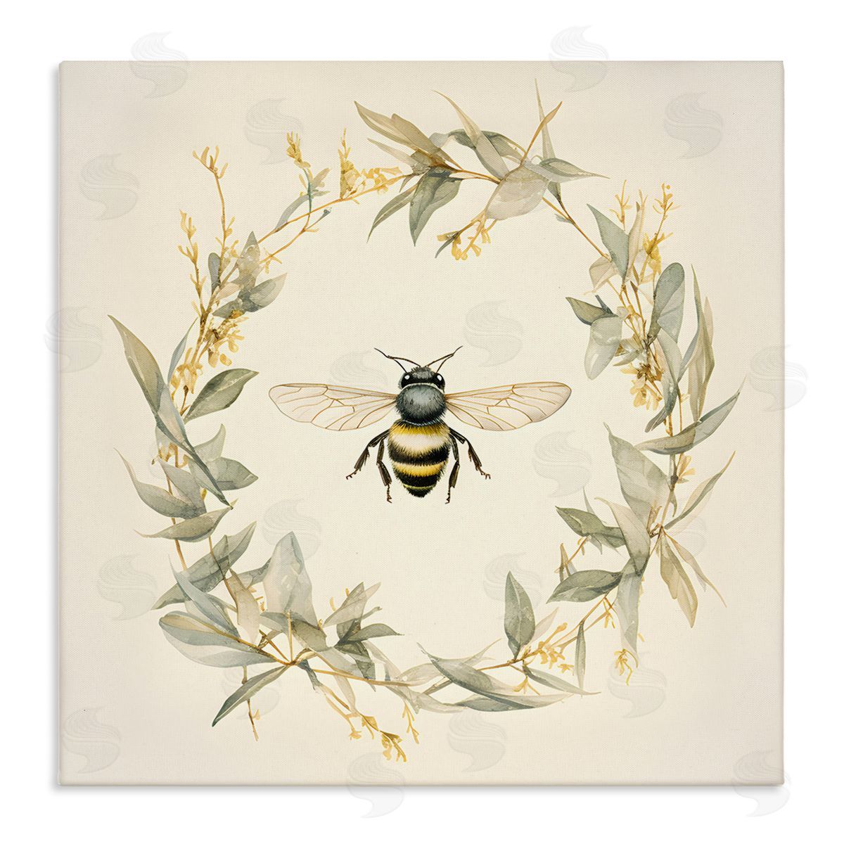 Soft Bee Wreath Canvas Wall Art, Home Decor by Petal Prints Design