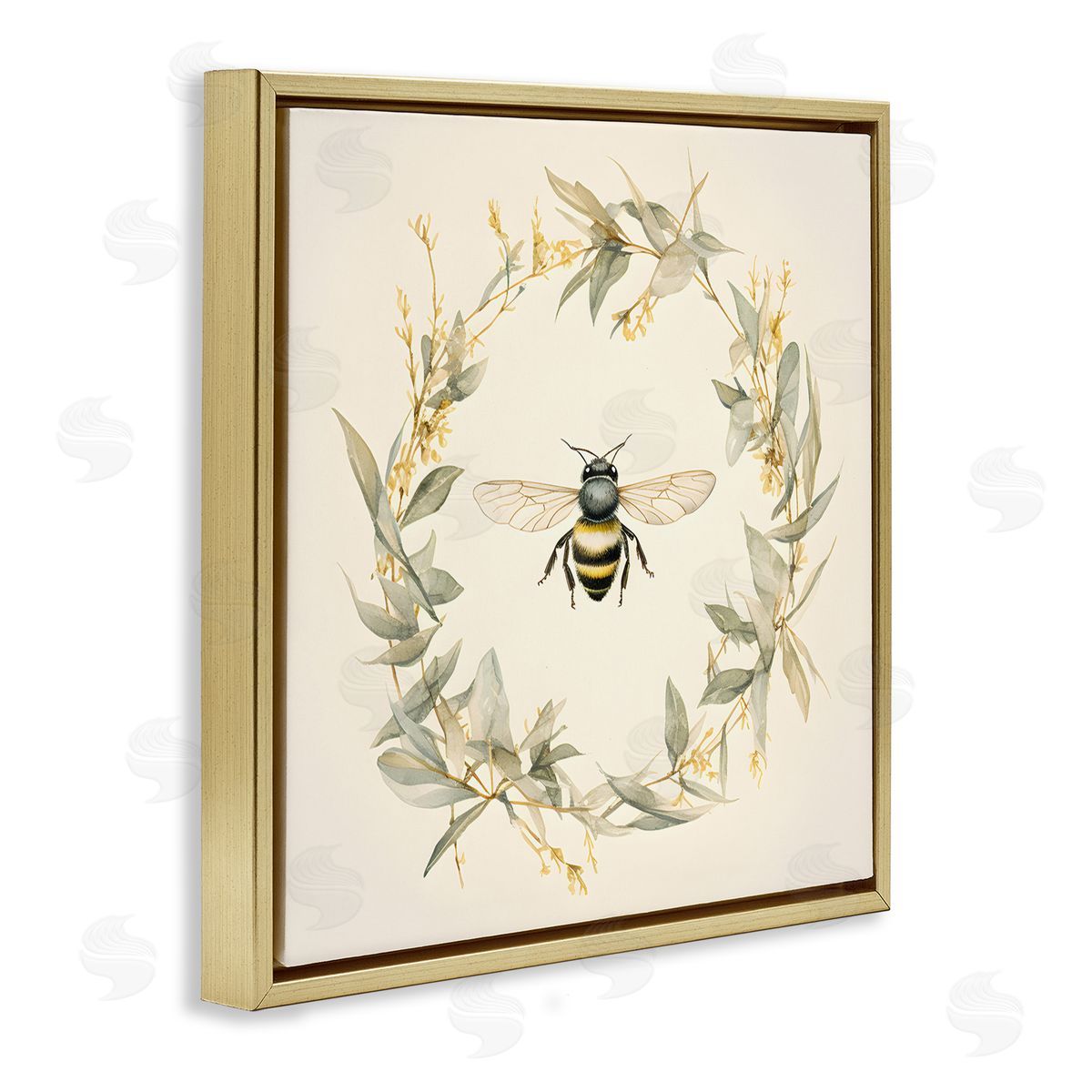 Soft Bee Wreath Gold Floating Frame Canvas Wall Art, Home Decor by Petal Prints Design