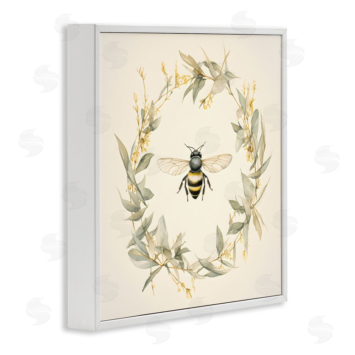 Soft Bee Wreath White Frame Print Wall Art, Home Decor by Petal Prints Design