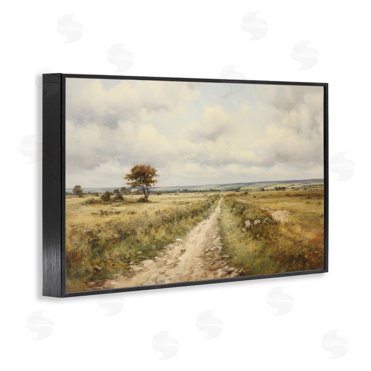 Petal Prints Design Rural Farm Road Black Framed Giclee Wall Art Print