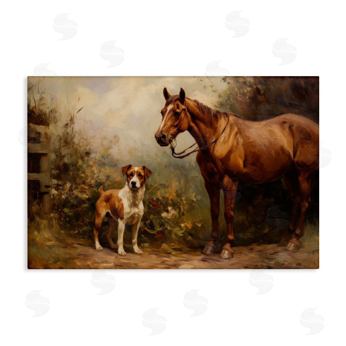 Horse and Dog in Nature Canvas Wall Art, Home Decor by Petal Prints Design