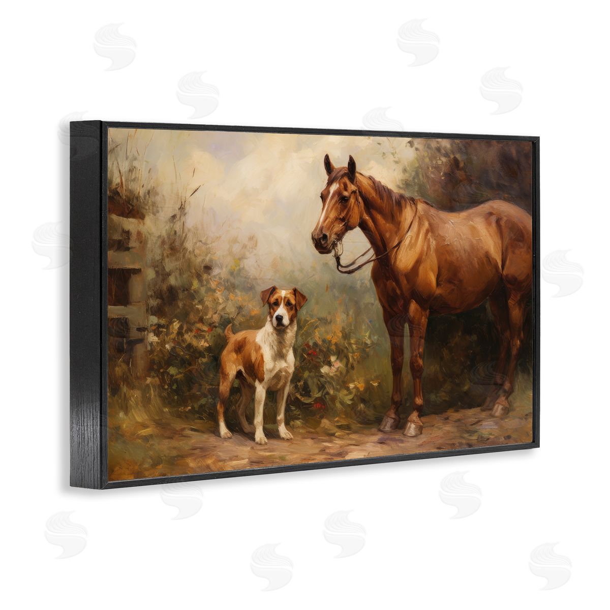 Horse and Dog in Nature Black Frame Print Wall Art, Home Decor by Petal Prints Design