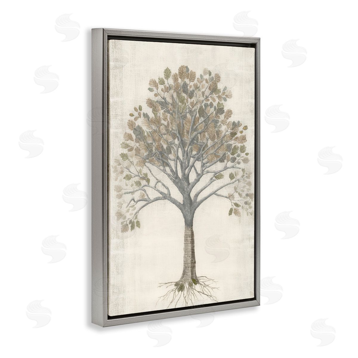 Wise Tree Impression Grey Floating Frame Canvas Wall Art, Home Decor by Petal Prints Design