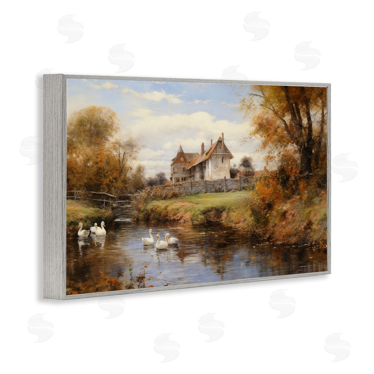 Petal Prints Design Ducks in Cottage River Gray Framed Giclee Wall Art Print