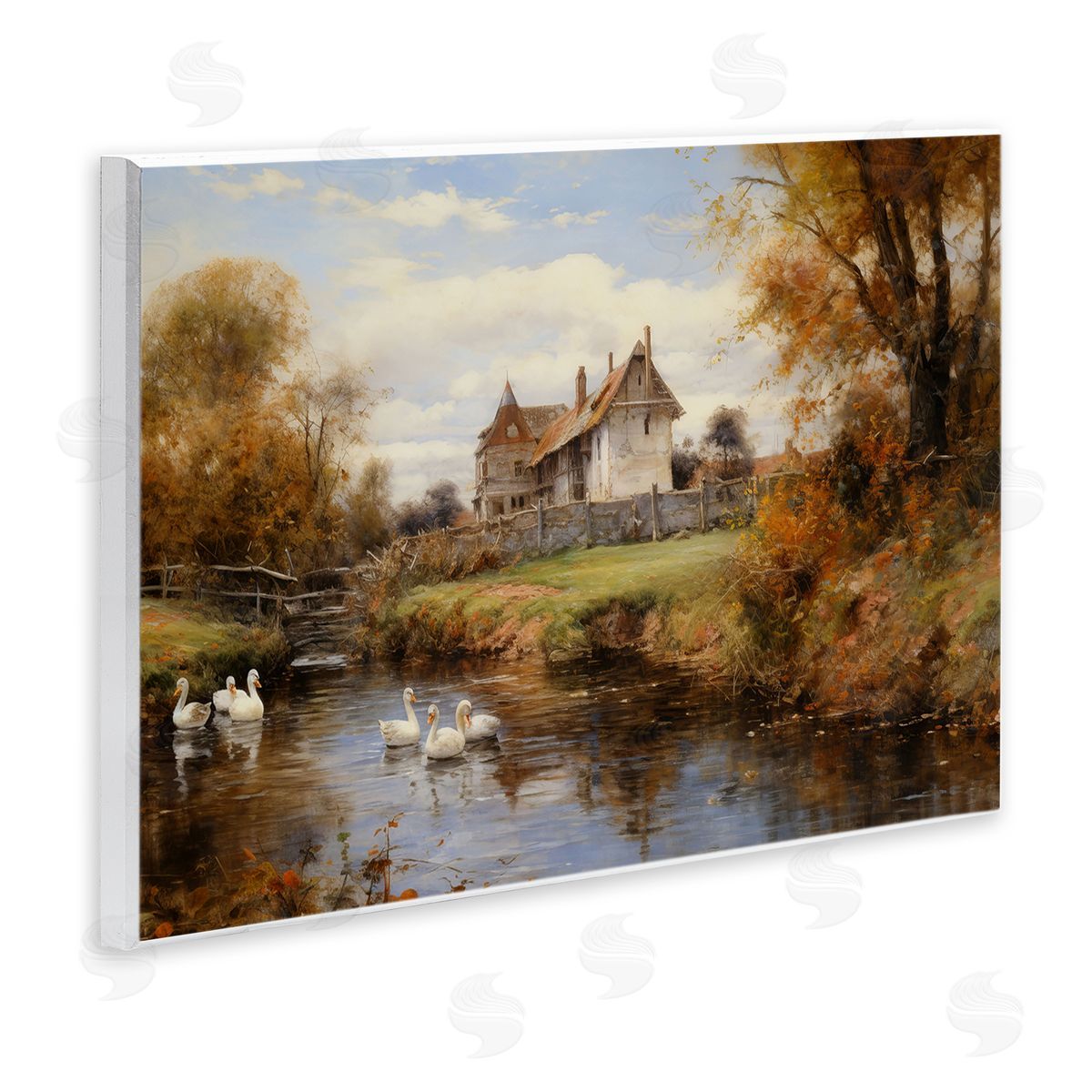 Petal Prints Design Ducks in Cottage River Wooden Wall Plaque Art Print