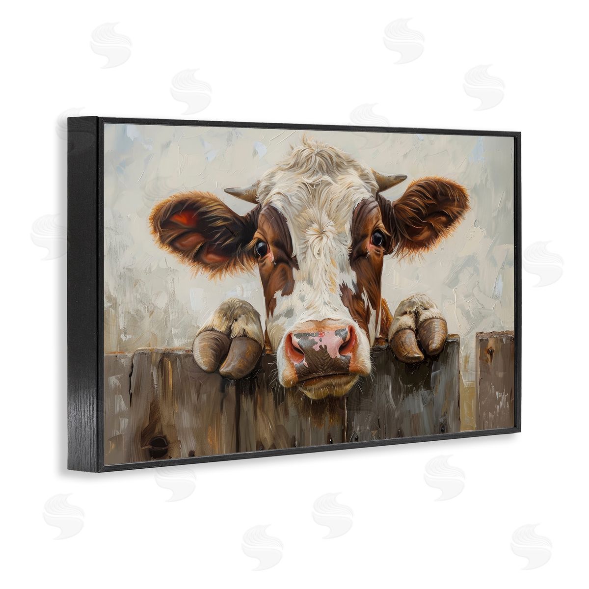 Cow On Fence Black Frame Print Wall Art, Home Decor by Petals Prints Design