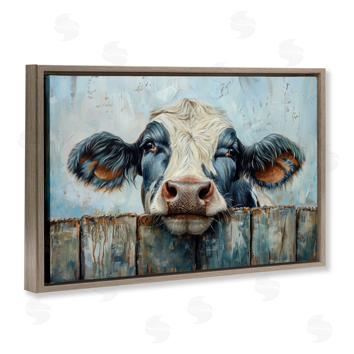 Howdy Neighbor Cow Brown Floating Frame Canvas Wall Art, Home Decor by Petals Prints Design