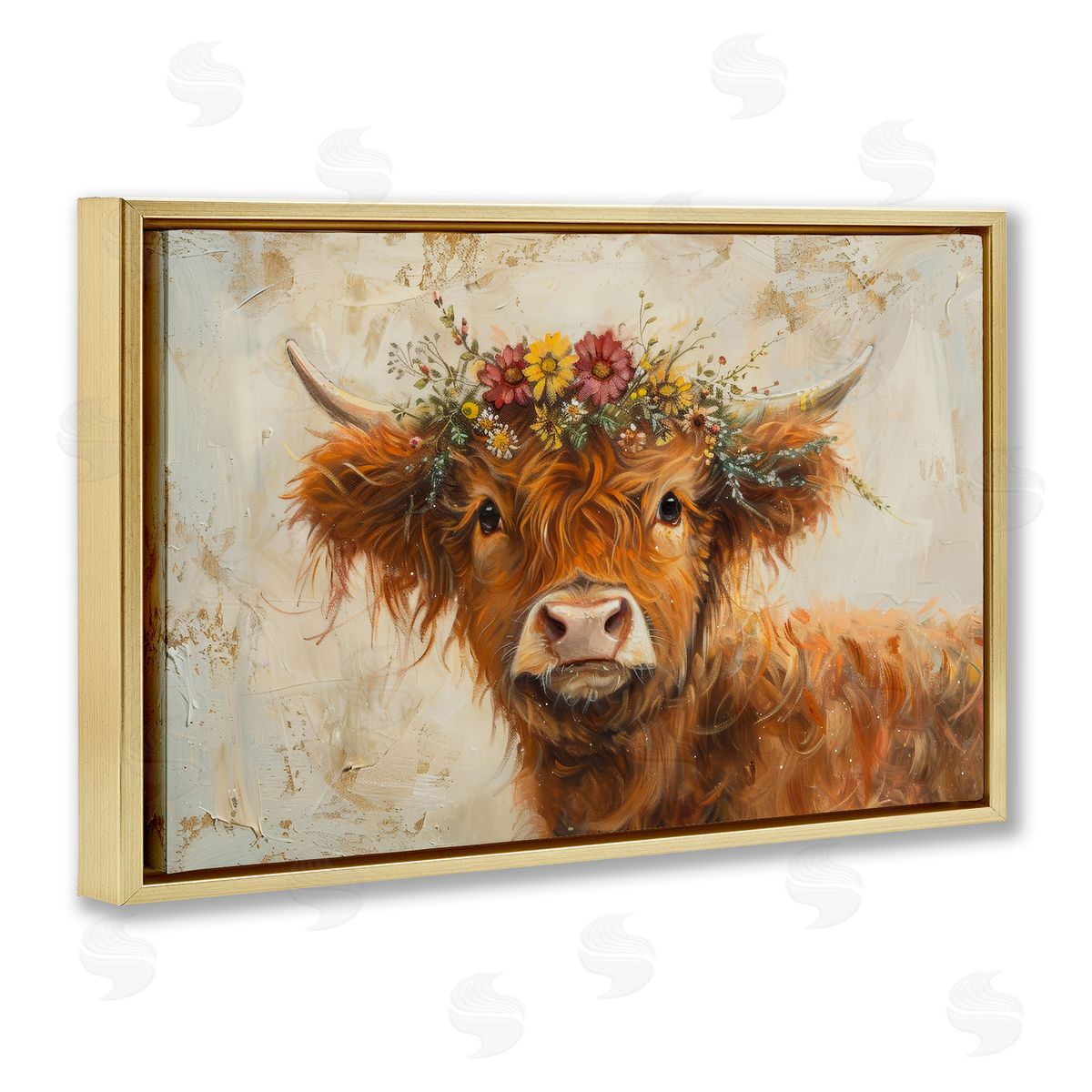Floral Crown Highland Gold Floating Frame Canvas Wall Art, Home Decor by Petals Prints Design