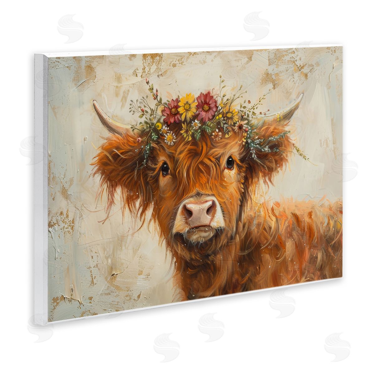 Floral Crown Highland Wood Plaque Wall Art, Home Decor by Petals Prints Design