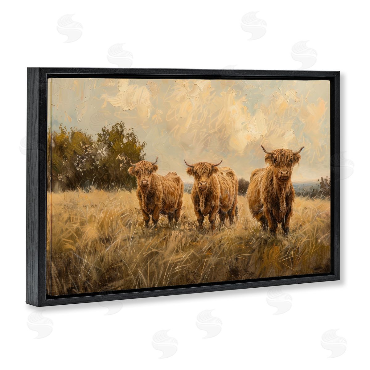 Three's A Party Cattle Black Floating Frame Canvas Wall Art, Home Decor by Petals Prints Design