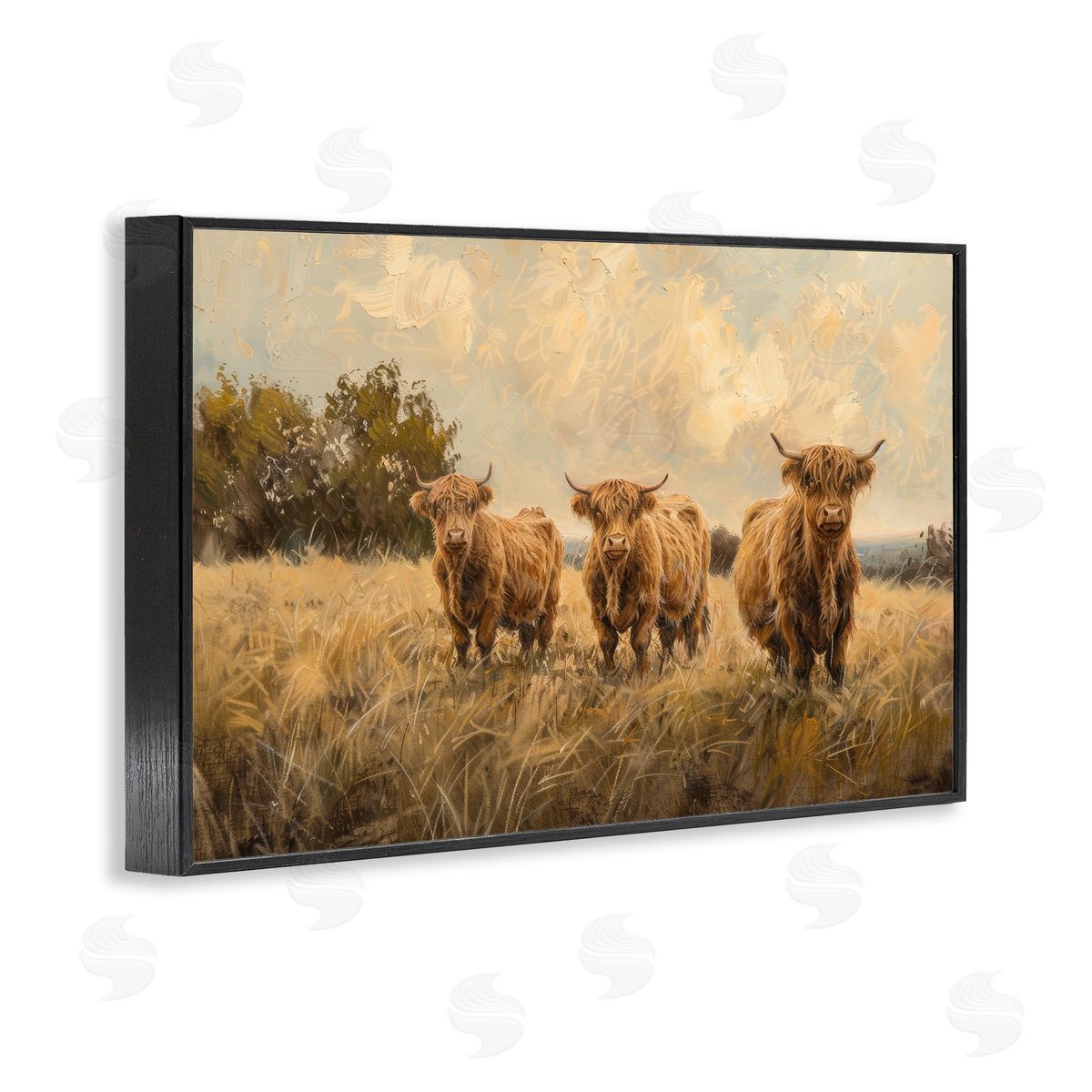 Three's A Party Cattle Black Frame Print Wall Art, Home Decor by Petals Prints Design