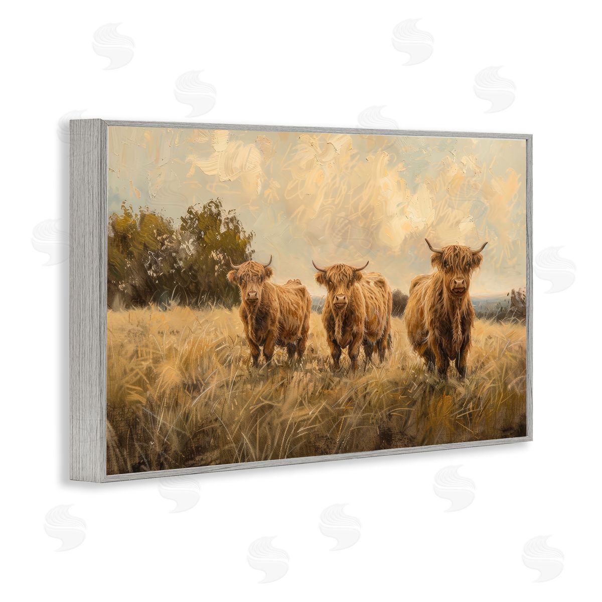 Three's A Party Cattle Grey Frame Print Wall Art, Home Decor by Petals Prints Design