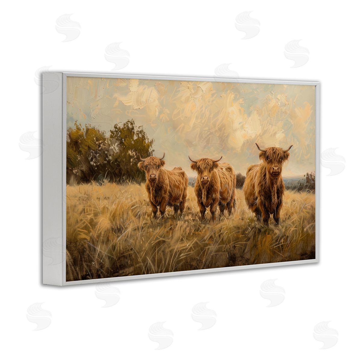 Three's A Party Cattle White Frame Print Wall Art, Home Decor by Petals Prints Design