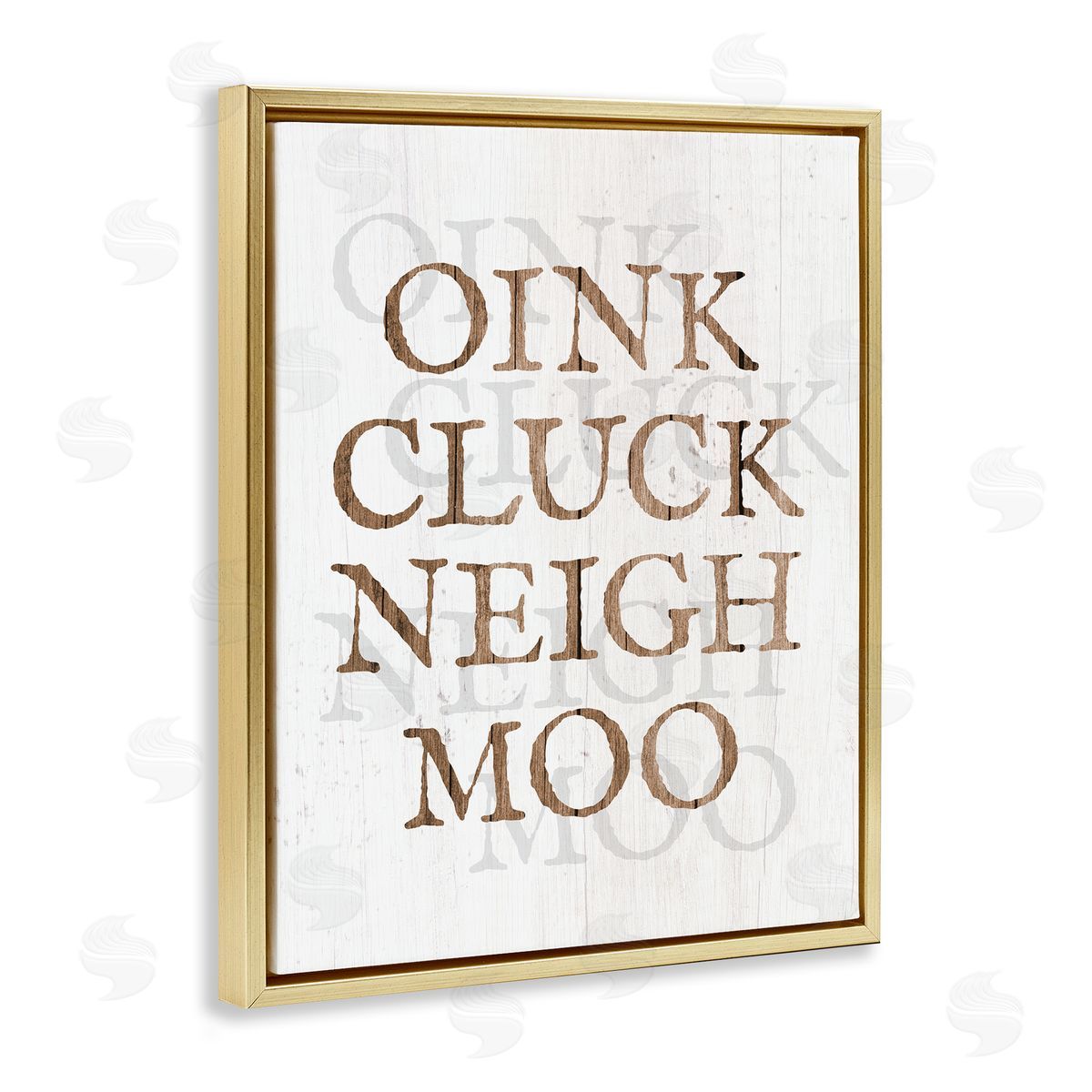 Oink Cluck Neigh Moo Gold Floating Frame Canvas Wall Art, Home Decor by Stupell Studio